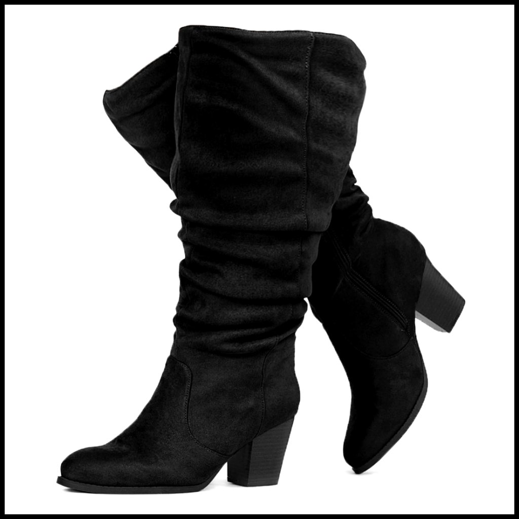 Wide Calf Slouchy Knee High Boots Western Equestrian Style Vegan Leather
